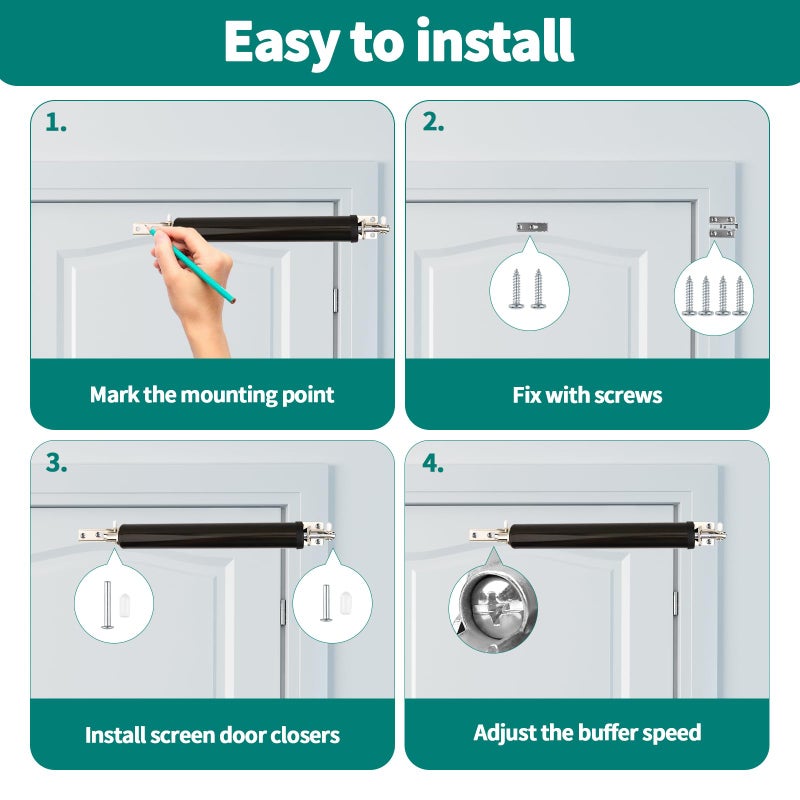OXDFK Screen and Storm Door Closer Kit, Heavy Duty Pneumatic Screen and Storm Door Closer, Screen and Storm Door Push Button Latch Set Replacement Kit, Adjust Smooth Closing Speed (Brown) - Image 5